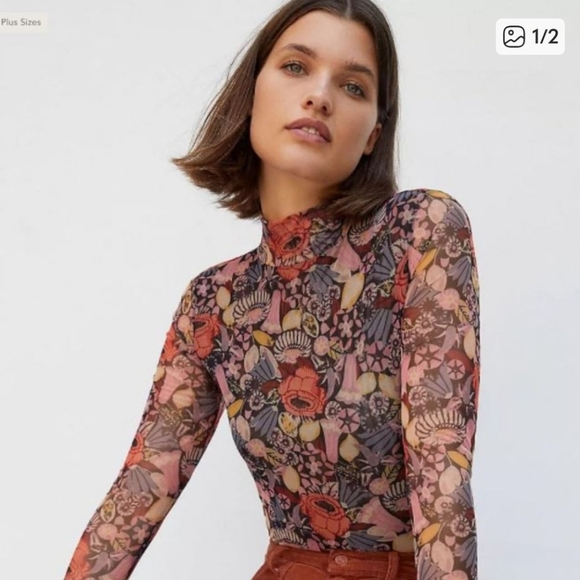 Anthropologie Gauzy Mesh Mock Turtle Neck Floral Lined Extra Small XS - Picture 1 of 10